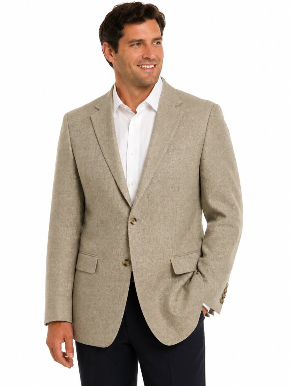 Club Room Sport Coat Blazer Men’s 42R Khaki Herringbone Linen Blend NWT